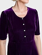 Velour Dress With Diamante Buttons - Purple