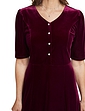 Velour Dress With Diamante Buttons - Wine