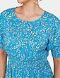 Smock Cuff and Waist Print Viscose Dress - Aqua