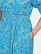 Smock Cuff and Waist Print Viscose Dress - Aqua