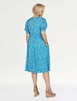 Smock Cuff and Waist Print Viscose Dress - Aqua