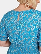 Smock Cuff and Waist Print Viscose Dress - Aqua