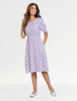Smock Cuff and Waist Print Viscose Dress - Blue Floral