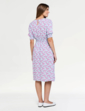 Smock Cuff and Waist Print Viscose Dress - Blue Floral