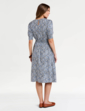 Smock Cuff and Waist Print Viscose Dress - Blue Print