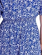 Smock Cuff and Waist Print Viscose Dress - Cornflower Blue