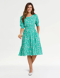 Smock Cuff and Waist Print Viscose Dress - Eden Green