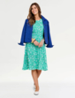 Smock Cuff and Waist Print Viscose Dress - Eden Green