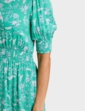 Smock Cuff and Waist Print Viscose Dress - Eden Green