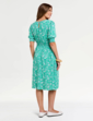 Smock Cuff and Waist Print Viscose Dress - Eden Green