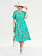 Smock Cuff and Waist Print Viscose Dress - Green