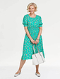 Smock Cuff and Waist Print Viscose Dress - Green