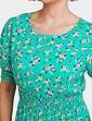 Smock Cuff and Waist Print Viscose Dress - Green