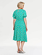 Smock Cuff and Waist Print Viscose Dress - Green