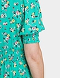 Smock Cuff and Waist Print Viscose Dress - Green