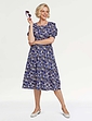 Smock Cuff and Waist Print Viscose Dress - Lavender & Cornflower