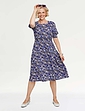 Smock Cuff and Waist Print Viscose Dress - Lavender & Cornflower