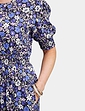 Smock Cuff and Waist Print Viscose Dress - Lavender & Cornflower