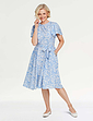 Angel Sleeve Pleat Front Print Dress - Blue Floral