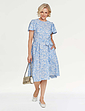 Angel Sleeve Pleat Front Print Dress - Blue Floral
