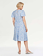 Angel Sleeve Pleat Front Print Dress - Blue Floral