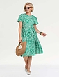 Angel Sleeve Pleat Front Print Dress - Green