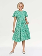 Angel Sleeve Pleat Front Print Dress - Green