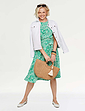 Angel Sleeve Pleat Front Print Dress - Green