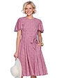Angel Sleeve Pleat Front Print Dress - Pink
