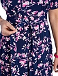 Tie Front Print Occasion Dress - Navy Pink
