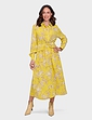 Twist Front Shirt Collar Georgette Dress - Ochre