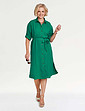 Button Front Roll Sleeve Dress - Green