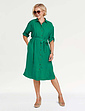 Button Front Roll Sleeve Dress - Green