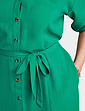 Button Front Roll Sleeve Dress - Green