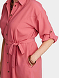 Button Front Roll Sleeve Dress - Terracotta