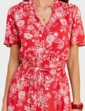 Border Print Short Sleeve Dress - Red