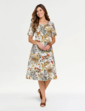 Linen Mix Print Dress - Natural