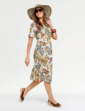 Linen Mix Print Dress - Natural
