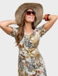 Linen Mix Print Dress - Natural