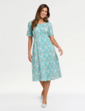 Linen Mix Print Dress - Pale Blue
