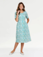 Linen Mix Print Dress - Pale Blue
