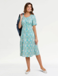 Linen Mix Print Dress - Pale Blue