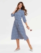 Aztec Print Belted Jersey Shirt Dress - Denim