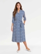 Aztec Print Belted Jersey Shirt Dress - Denim
