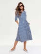 Aztec Print Belted Jersey Shirt Dress - Denim