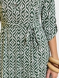 Aztec Print Belted Jersey Shirt Dress - Khaki