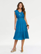 Embroidered Bodice Tiered Dress - Blue
