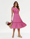 Embroidered Bodice Tiered Dress - Raspberry
