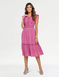 Embroidered Bodice Tiered Dress - Raspberry