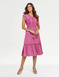 Embroidered Bodice Tiered Dress - Raspberry